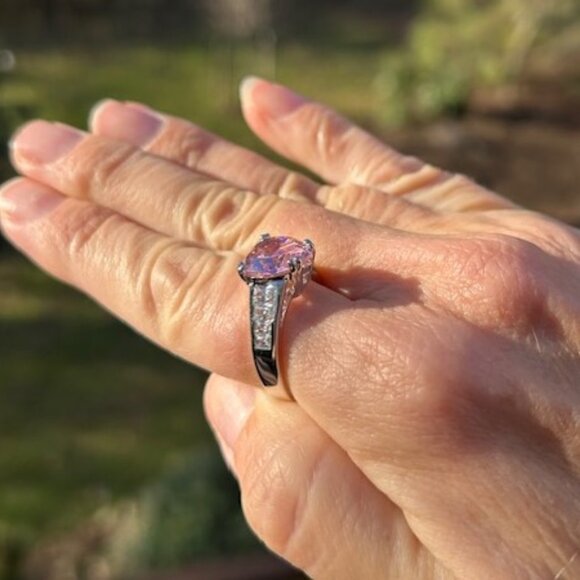 ❤️❤️ 925 SILVER Pink Heart CZ Rhinestone RING - Picture 2 of 9